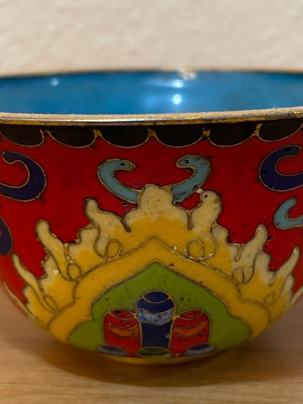 Decorative Cloisonné Home Art Bowl in Red, Yellow, Blue